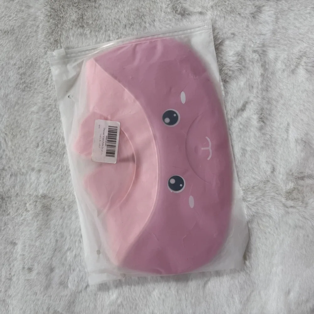 Pink Bear Baby Shower Cap Adjustable Silicone Bath Visor with Ear Protection